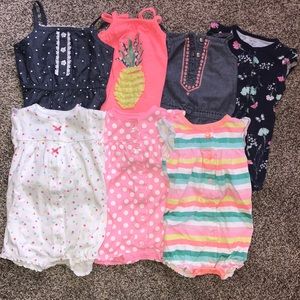 Lot of 7 Baby Girl 3-6&6 month rompers